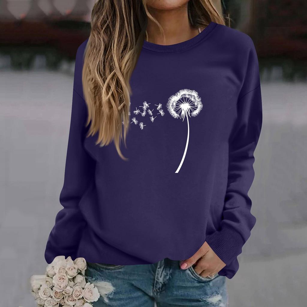 Женская модная повседневная толстовка с длинным рукавом и круглым вырезом с принтом