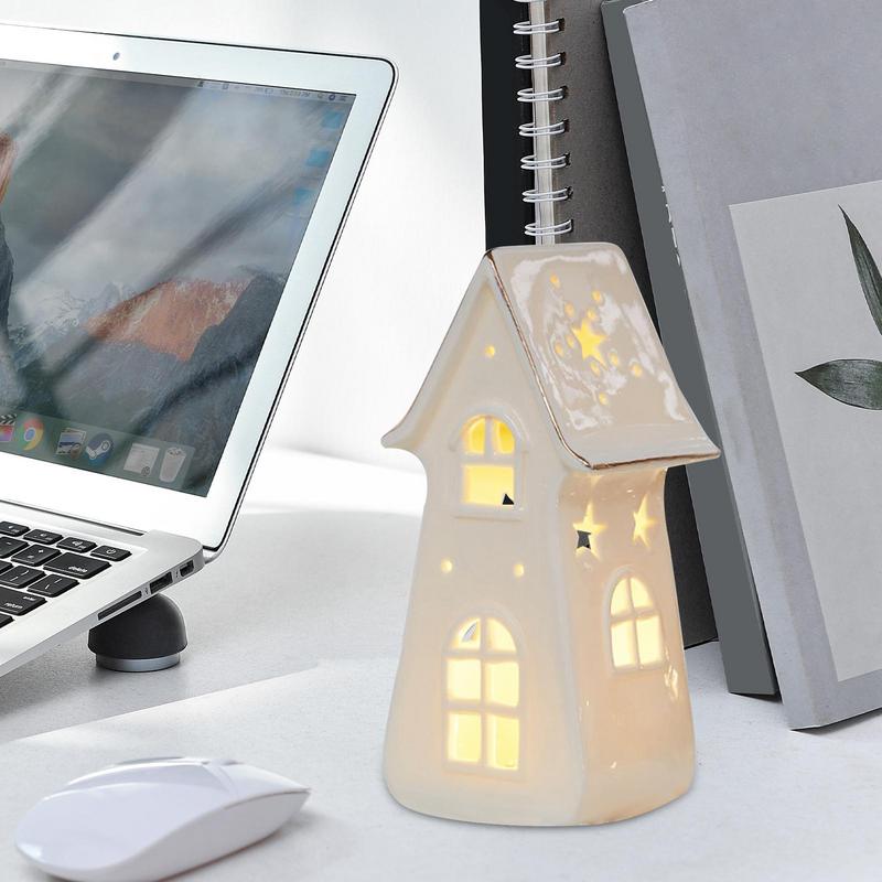 Керамический Рождественский Домик Деревня Украшение Светодиодная Подсветка Рождественская Елка Коттедж Настольные Домашние Украшения Рождественская Лампа Декор Комнаты