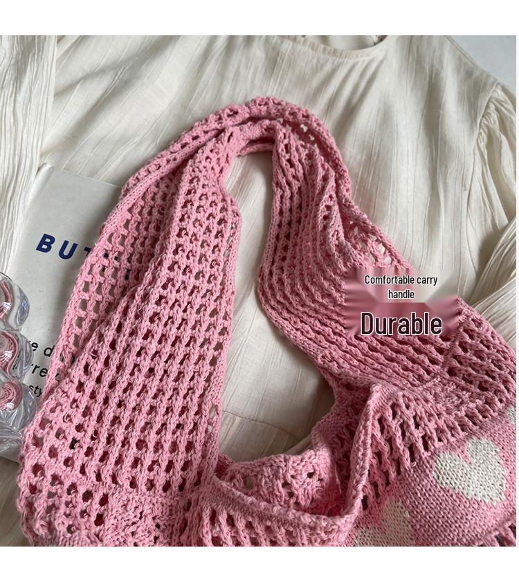 Вязаная сумка-тоут с вырезом в форме сердца для женщин 2024: Сумка большой вместимости, пляжная и для покупок