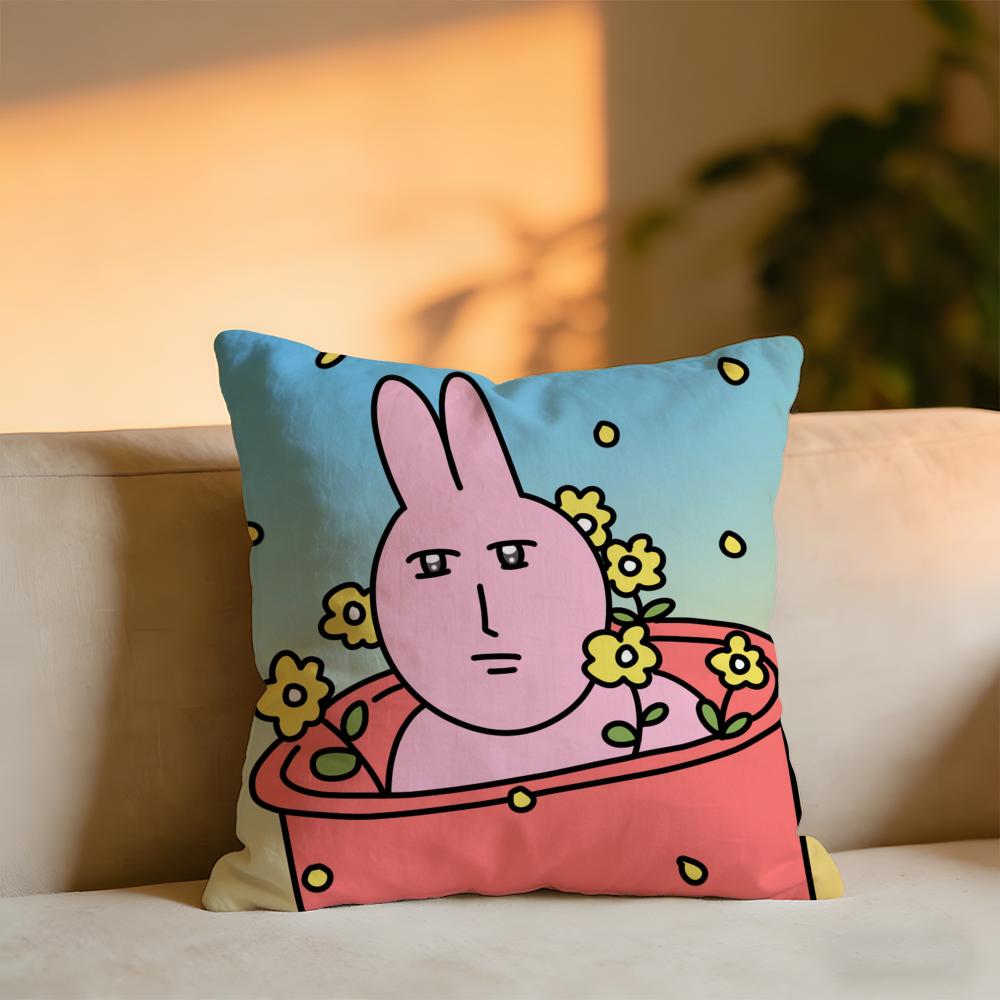 Pink Bunny Cue Cushion Cover Cozy Velvet Throw PillowSoft Warm Cushion For Sofa  Bed