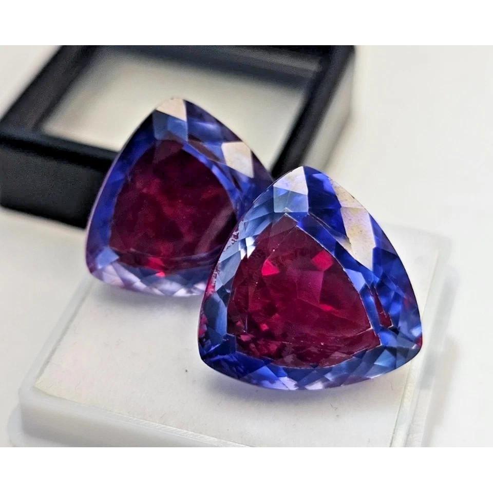 Natural Pitambari Sapphire Earring Making Trillion Cut 39-40 Ct Pair Gemstone