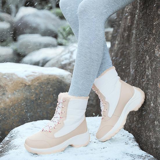 Зимние сапоги, плюшевые теплые ботильоны, женская утепленная обувь из хлопка среднего размера на шнуровке, нескользящая обувь