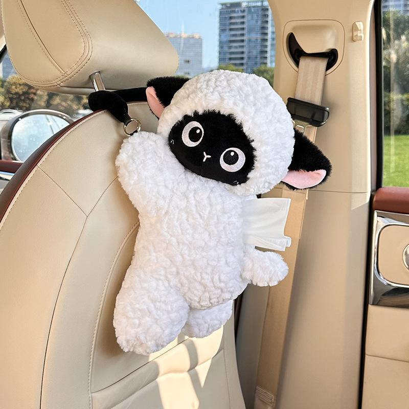 Car tissue box cute cartoon rabbit car tissue hanging bag plush doll car hanging paper box
