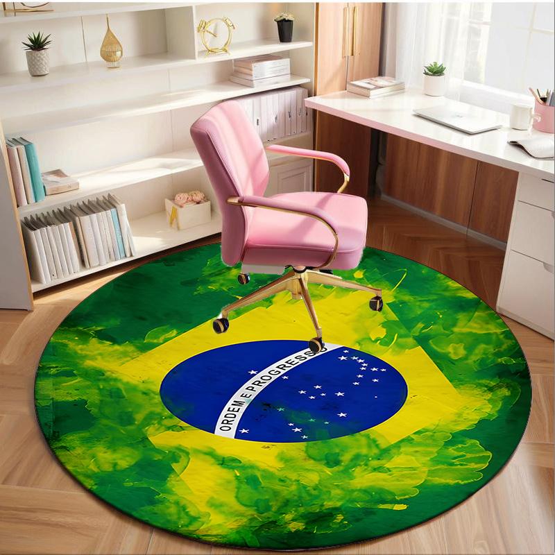 1PC round rug Brazil Artwork Printed Round Area Rug ,Rug For Home Office, Round Chair Rug, Decorative Carpet Fan gifts Christmas gift
