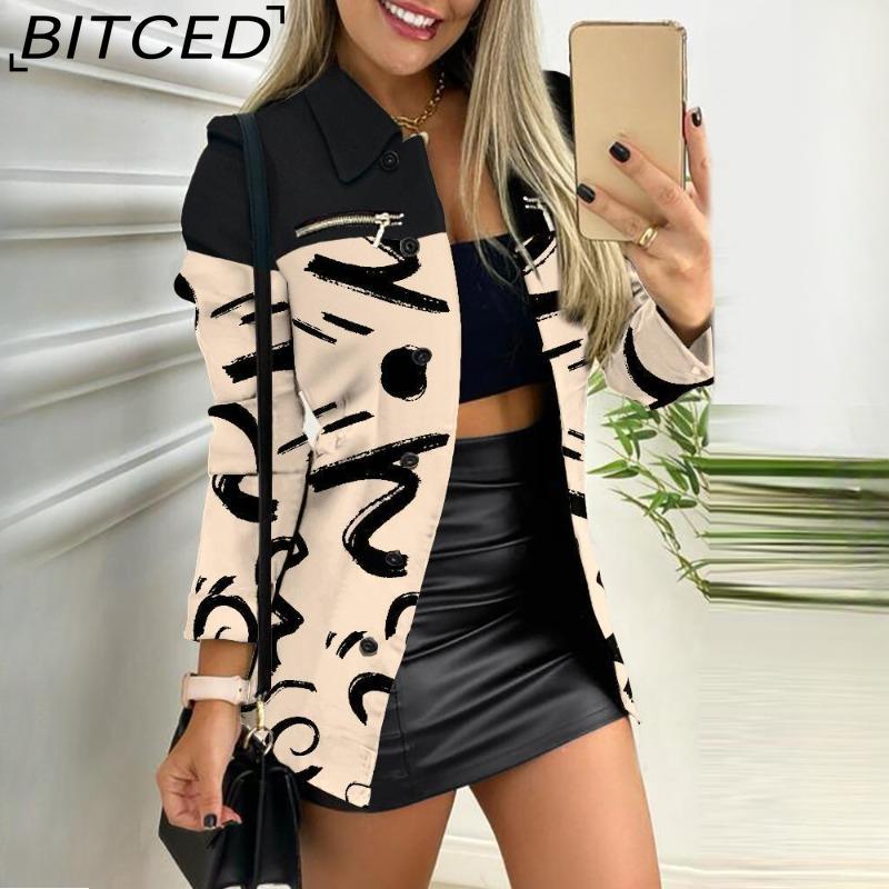 BITCED Женские винтажные повседневные куртки и пальто с решетчатым принтом, осенне-зимние куртки-поло с длинными рукавами и воротником