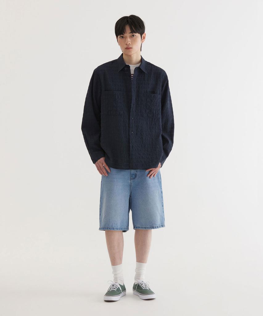 COVERNAT Summer Seersucker Shirt Navy