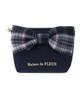 De Apparel Check Ribbon Satin Pouch for Navy [Maison Fleur] Women,