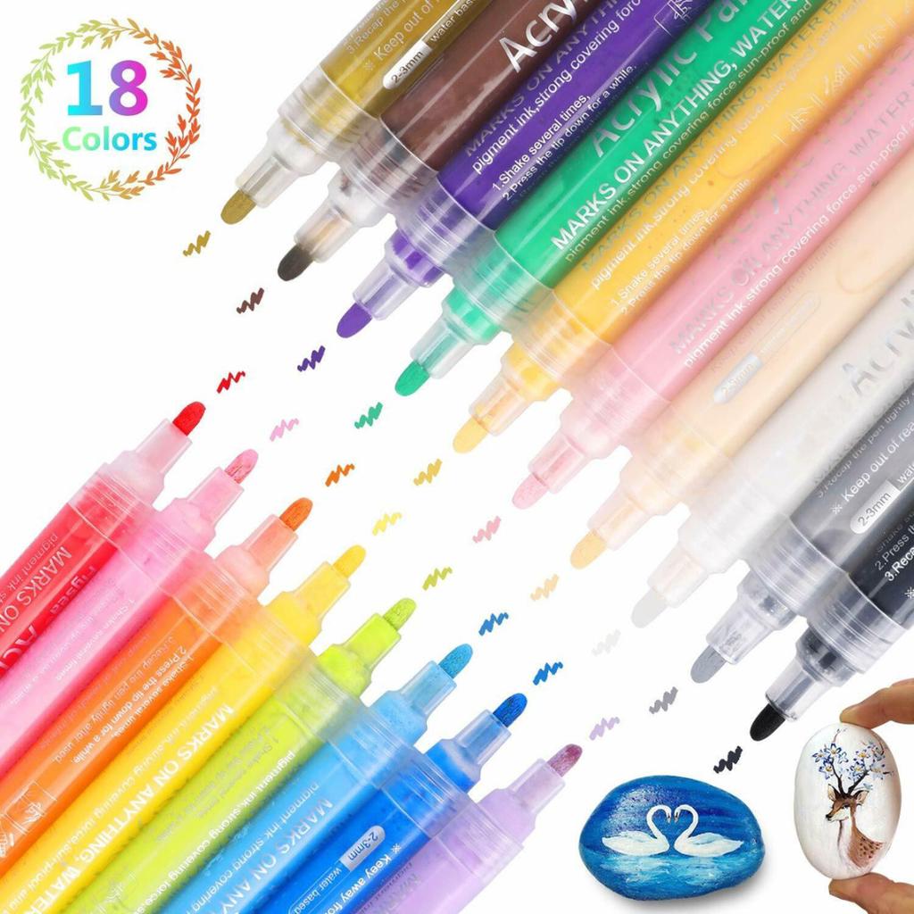 New 18 Colors Acrylic Marker Pens Set Permanent Paint Waterproof For Wood Stones