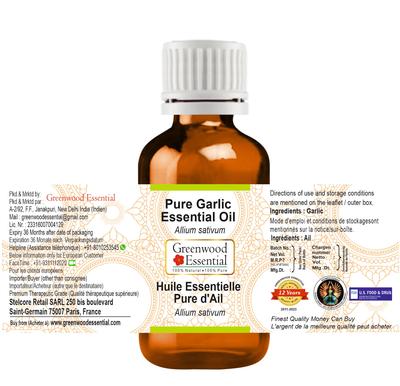 Greenwood Essential Garlic Essential Oil (Allium Sativum) Pure | Non-Sticky | Non-greasy | Lightweight | Men & Women | All Skin Types | Steam Dis