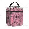 Pink Cute Evil Insulated Lunch Bags Portable Thermal Lunch Box Tote Bag with Side Pocket for Woman Girls Kids Work Picnic School