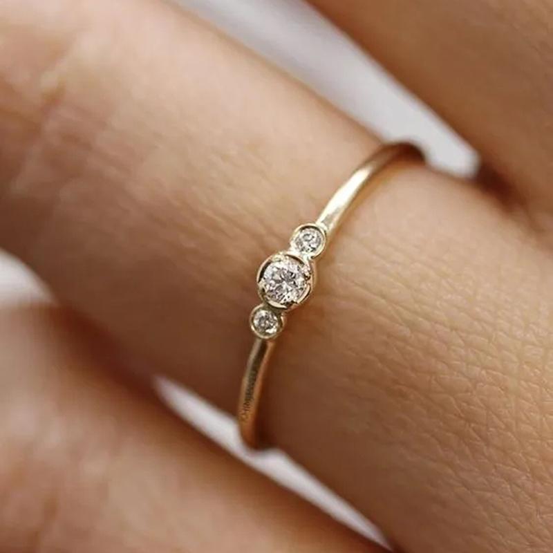 Minimalist Gold Color Thin Ring for Women with Cubic Zirconia Daily Wear Exquisite Girls Accessories Statement Jewelry