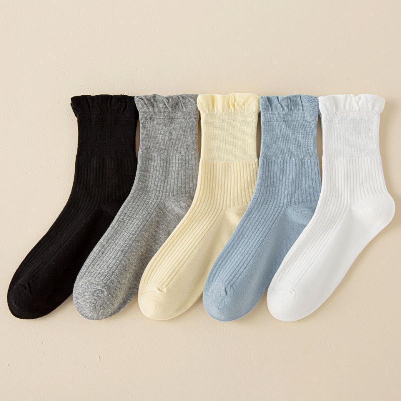 Women's Autumn Lace Mid-calf Socks Are Versatile and Casual. Cotton Long Calf Socks Are Sweat-absorbent