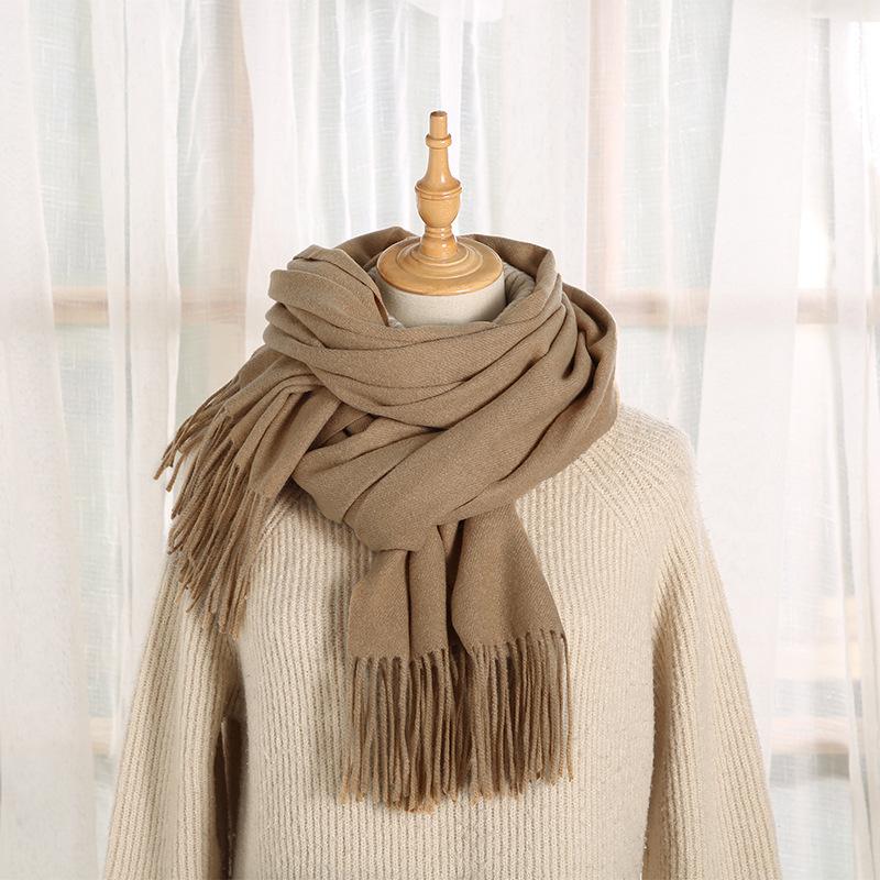 Cashmere Hand Feel Autumn And Winter Solid Color Scarf Women'S Thick Tassel Simple And Versatile Soft And Warm Imitation Cashmere Shawl