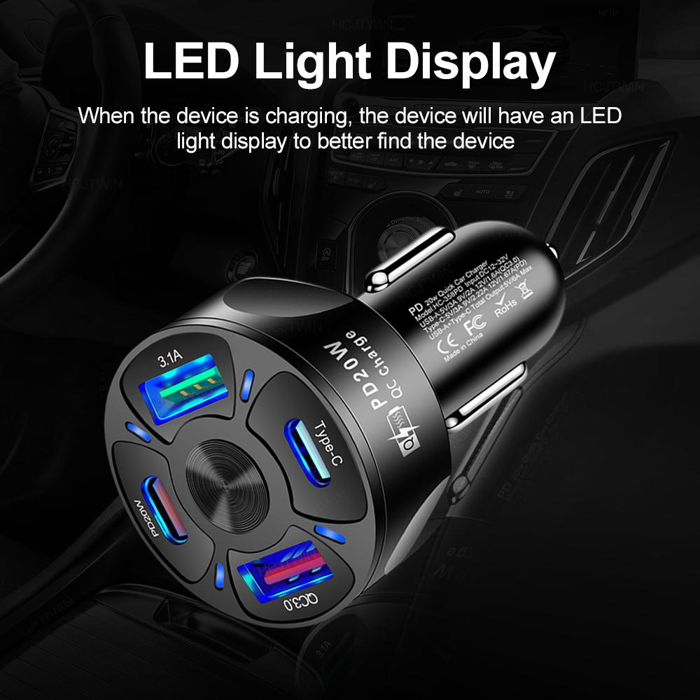 Двойное автомобильное зарядное устройство USB Pd, быстрая зарядка, быстрое зарядное устройство USB типа C Pd Qc3.0 для адаптера Iphone Samsung Xiaomiphone