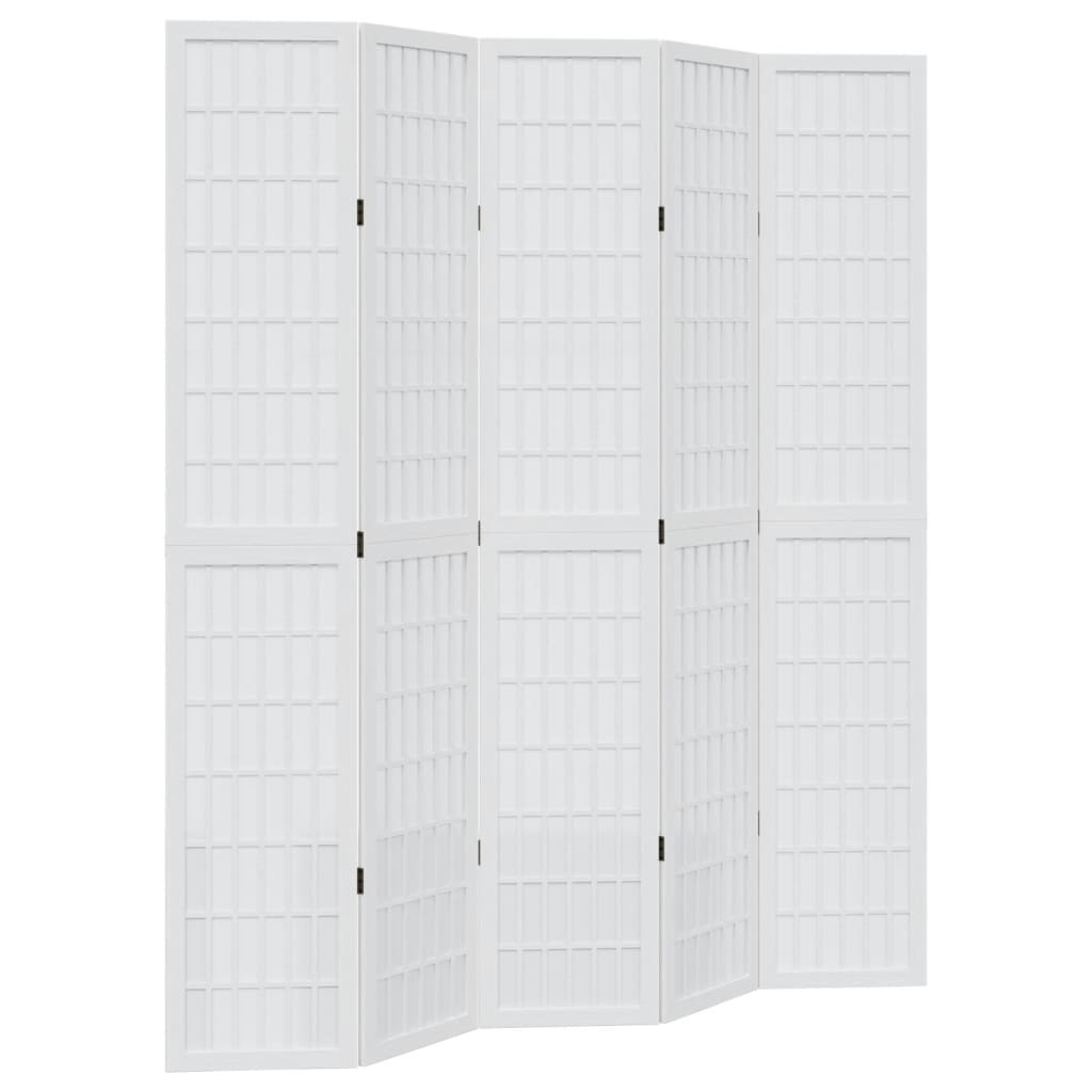 5 Piece Room Divider White Solid Paulownia Wood
