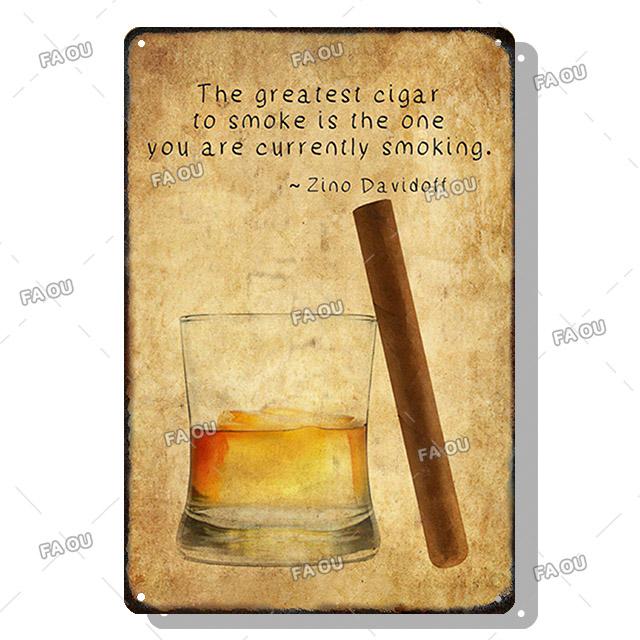 Сигары Винтажные металлические плакаты Виски Ретро жестяные вывески Бар Кафе Настенное искусство Декоративная табличка Современный дом Декор гостиной Эстетика