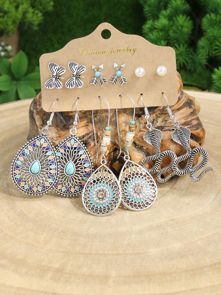 Vintage Boho Geometric Dangle Earrings for Women Ethnic Drop Earrings Jhumka Zircon Gift Ear Studs and Earrings Integrated