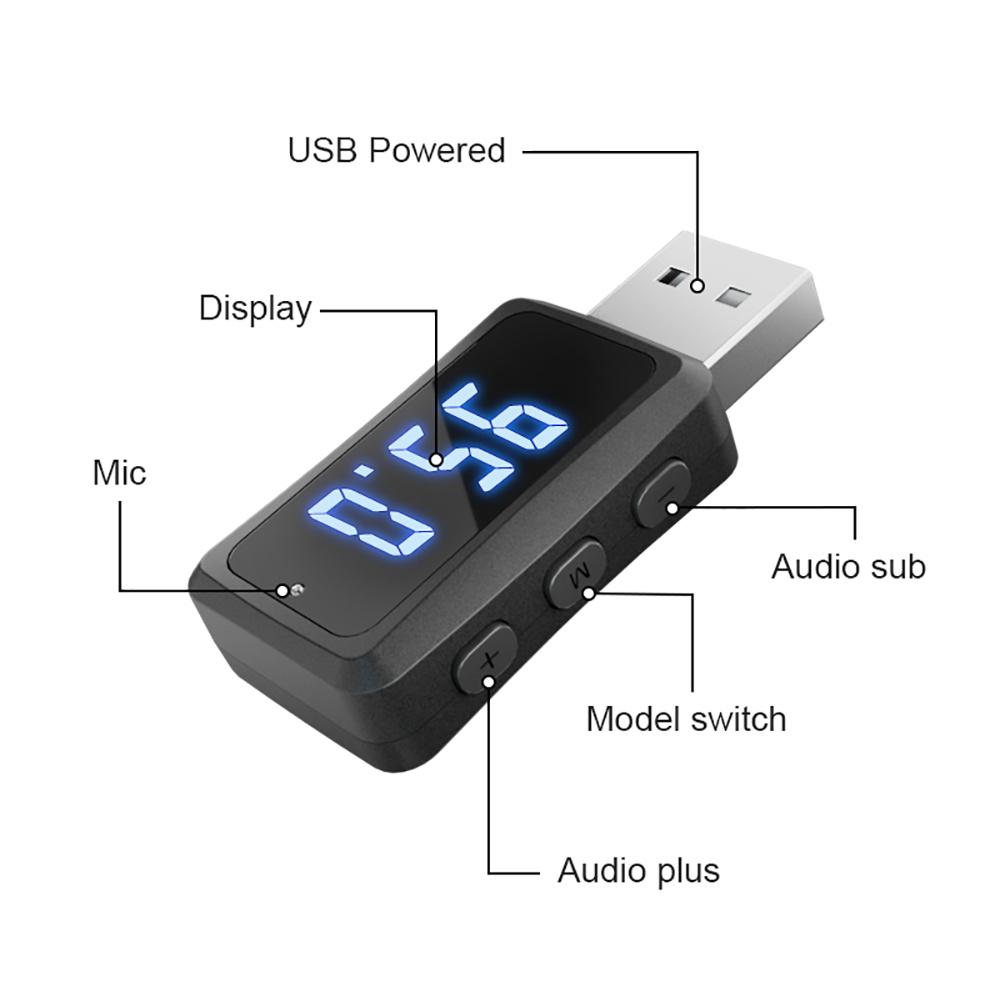 FM02 Mini USB Bluetooth 5.3 Адаптер FM-передатчика Аудиоприемник со светодиодным дисплеем 87,5-95 МГц Регулируемая громкая связь Автомобильный комплект аудио для авто радио
