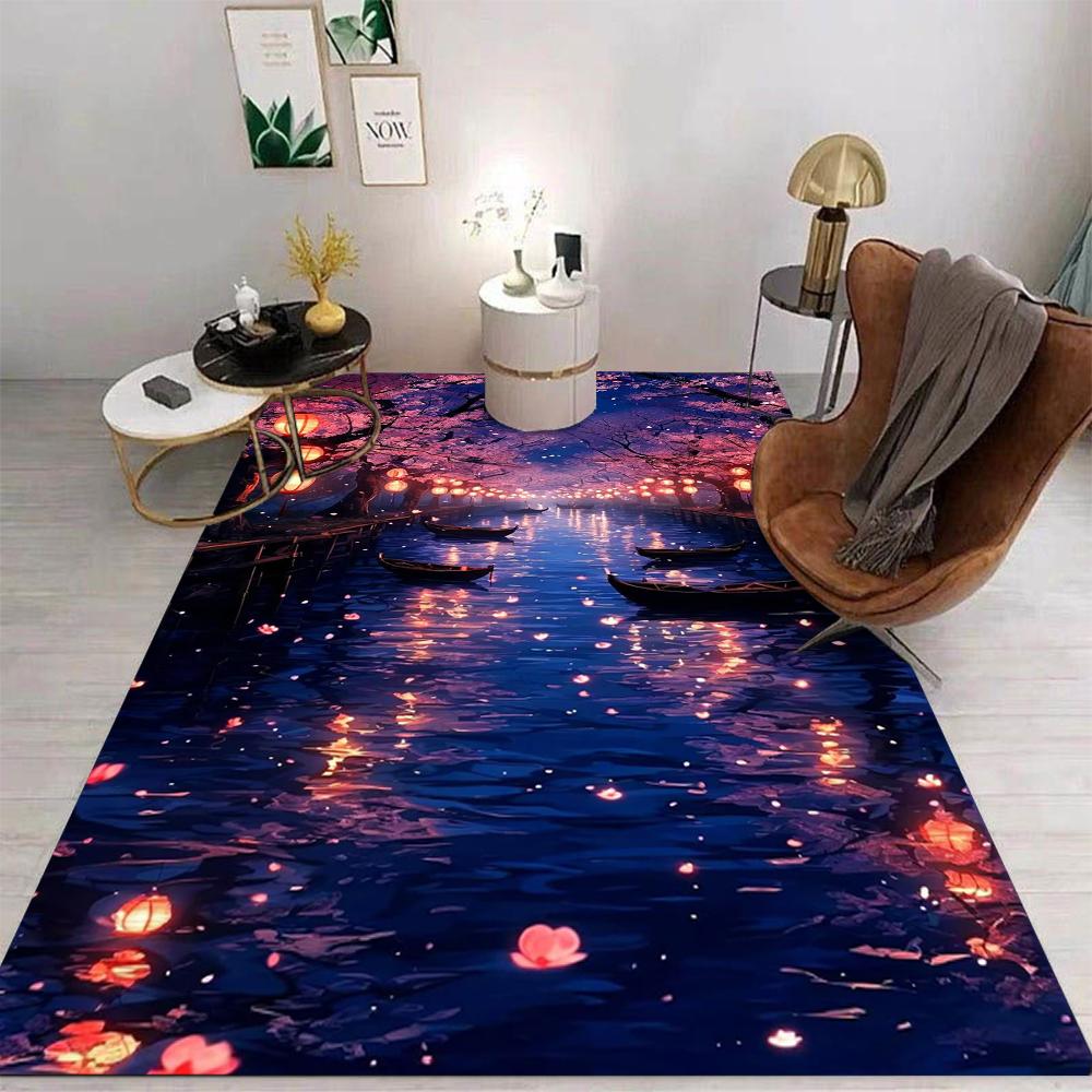 Night View Carpet Cartoon Living Room Bedroom Kitchen Sofa Table Balcony Rug Non-slip Washable Mat Exquisite Ornaments