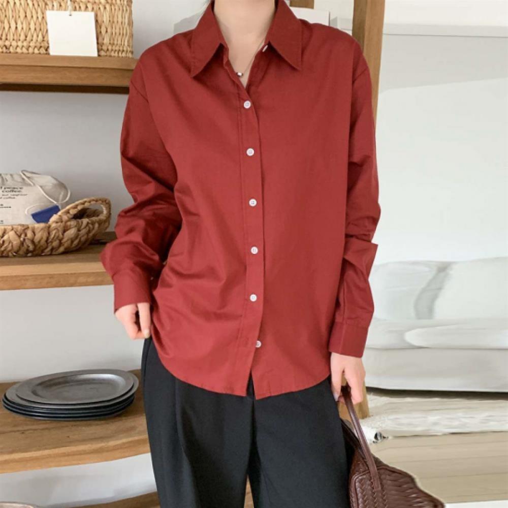 New Arrivals Open Run Women Loose Fit Solid Color Cotton Classic Shirt