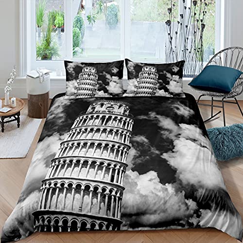 Пододеяльник с изображением Пизанской башни, комплект постельного белья с изображением Парижской башни, пододеяльник с изображением Голубого неба, винтажная башня с 2 наволочками, 3 шт. постельного белья