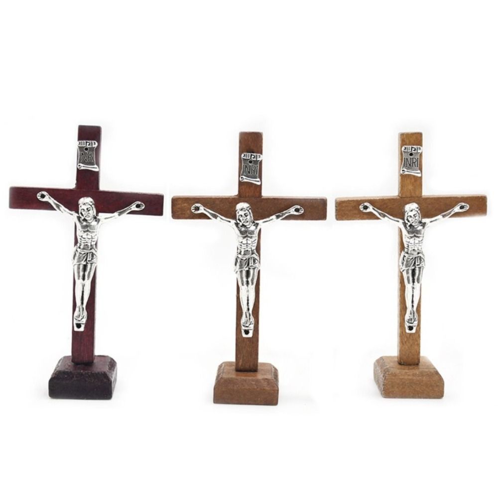 With Stand Wood Crucifix Catholic Prayer Catholic Jesus Cross Religious Charm Wooden Vintage Religious Decoration