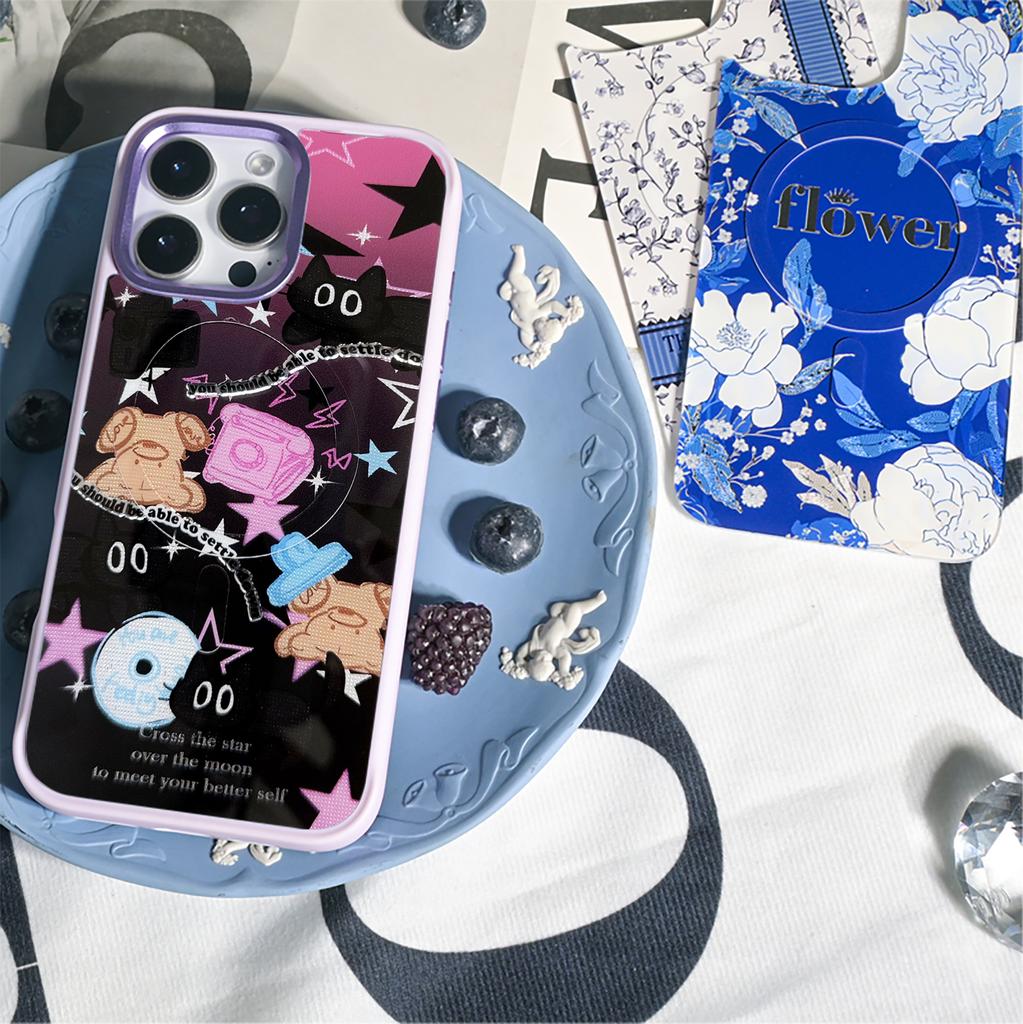 Для iPhone 16 Pro Магнитный чехол TPU PC Чехол для телефона со съемной сдвижной задней панелью с бурым медведем