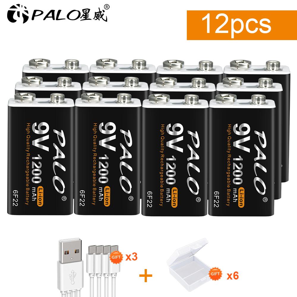 PALO 1200mAh Micro USB 9V Battery Rechargeable 9 Volt Li-ion 6F22 Lithium Battery for RC Helicopter Model Microphone Toy