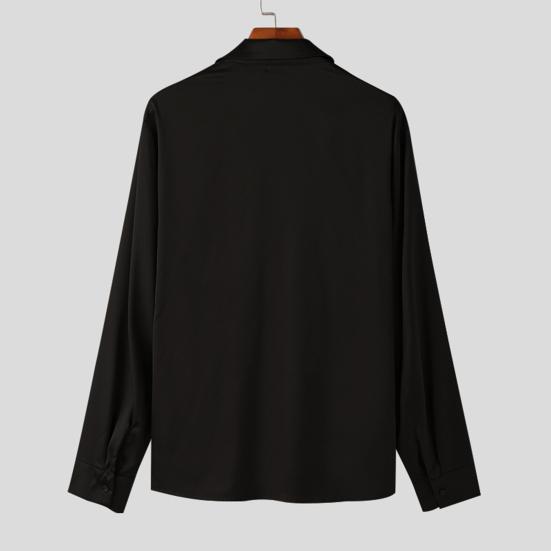 Мужская рубашка для вечеринок, свободная, с длинным рукавом, сатиновая, тонкая, во французском стиле, однотонная, с лацканами, однобортная, повседневная рубашка