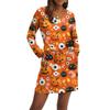Women's Fashionable V-neck Long Sleeved Drawstring With Pocket Halloween Printed Casual Dress