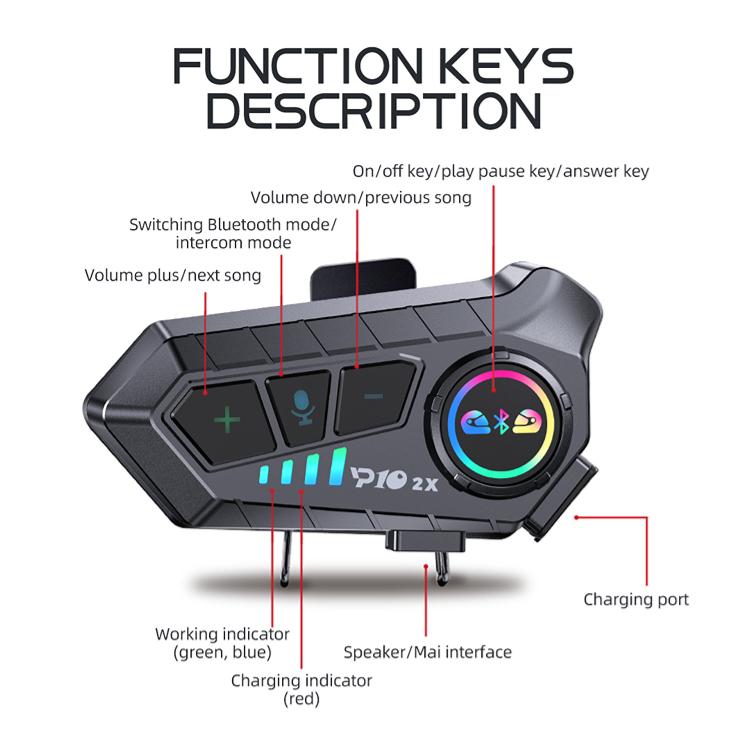 YP10 Гарнитура для мотоциклетного шлема Bluetooth 5,3 Стерео Беспроводной домофон Водонепроницаемый музыкальный плеер Наушники для верховой езды Поддержка связи Голосовое управление