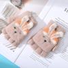 New Cartoon Cute Little Girl Winter Warm Gloves for Outdoor Cycling To Prevent Cold Baby Writing Half Finger Flip Up Cover