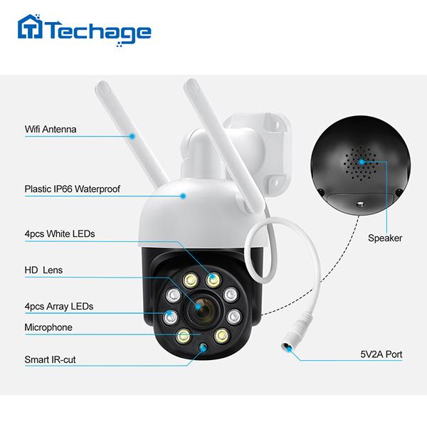 Techage 4MP PTZ WIFI IP Camera Speed Outdoor Wireless AI Security Surveillance IP Camera Full Color Night Two Way Audio ONVIF