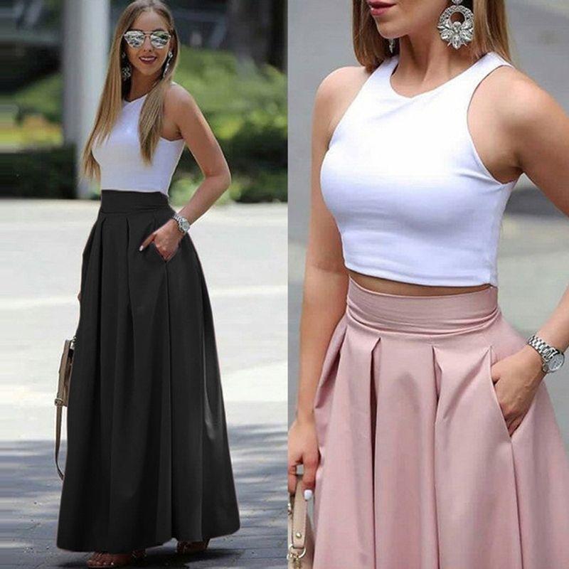 Pleated Skirt 2023 Spring & Fall Fashion Cross-Border Women's Clothing Plus Size Pure Color High Waist Pleated Half-Length Skirt