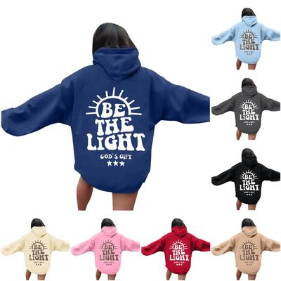 Женская мода легкий длинный рукав пуловер толстовки с капюшоном с карманами графическая толстовка