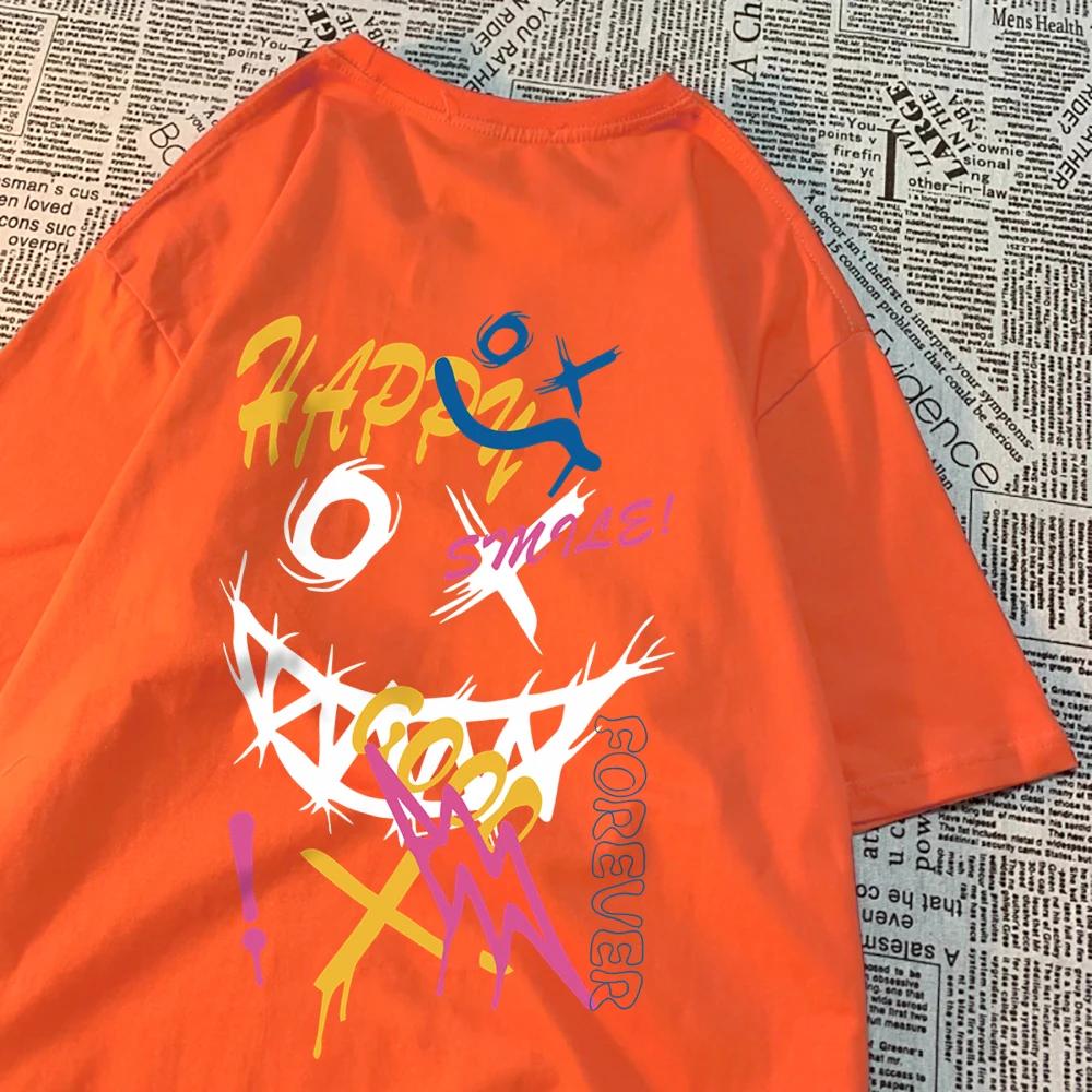 Happy Word Funny Forever Colorful Pattern T Shirt Men Casual Loose Summer Tops Casual Oversize T Shirt Cartoons Pattern Tshirt
