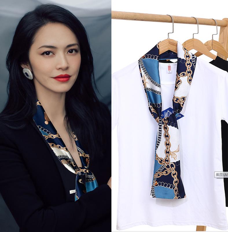 Шарф из искусственного шелка, сезонный маленький шарф, повязка на голову, длинный шарф, универсальный женский шарф с завязками