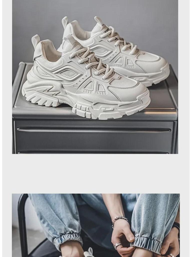 Мужские модные кроссовки из дышащей сетки 2025 года на весну — повседневные, низкие, на толстой подошве для папы-подростков