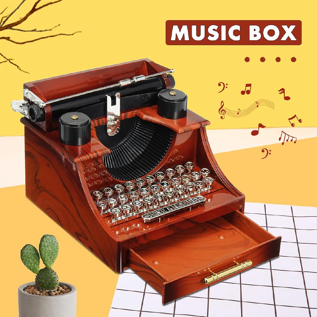 Classic Home Decor Sewing Machine Phonograph Jewelry Music Box Retro Typewriter Rotating Music Box