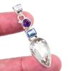 Natural Green Amethyst,Blue Topaz 925 Solid Sterling Silver Gift Pendant 2" M1h75