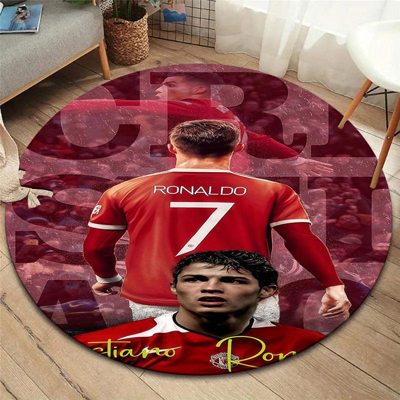 Круглый ковер CR7, Ковер для гостиной, спальни, дивана, игровой комнаты, Нескользящий коврик