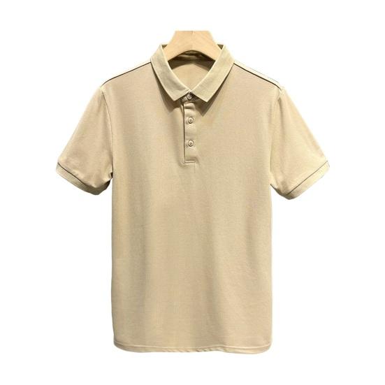 Мужская летняя футболка, сплошной цвет, ледяной шелк, свободный отложной воротник, короткие рукава, мягкий дышащий легкий пуловер на пуговицах, деловой офисный топ