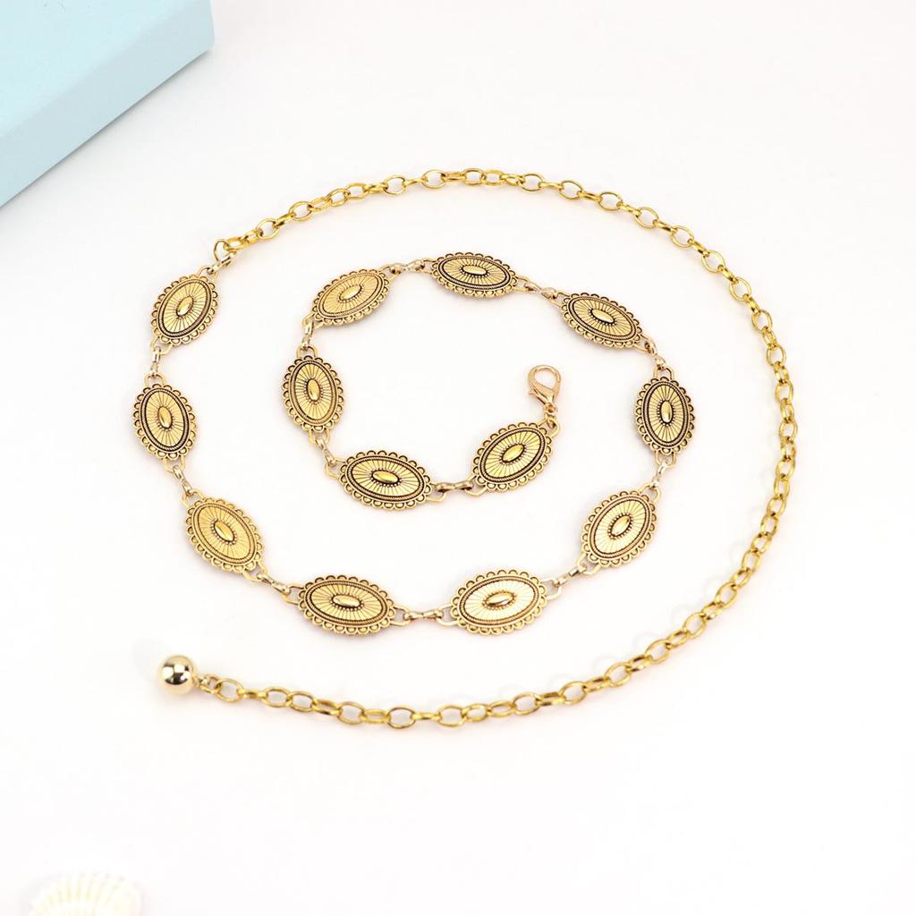 Trendy Y2K Metal Waist Chain: European & American Niche Bohemian Round Plate Jewelry Belt for Women