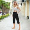 Women  Elastic High Waist 3/4 Pant Casual Active  Fit Wide Capris Leg Pants Trousers With Pockets