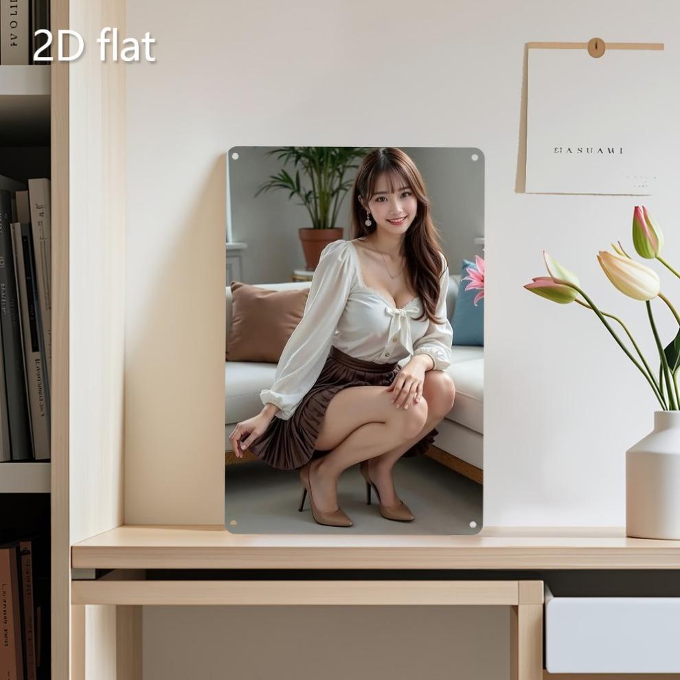 Настенное искусство Металлическая табличка Женщина Белая рубашка Коричневая юбка 20x30см Погодоустойчивый Декор для помещения и улицы Предварительно просверлено