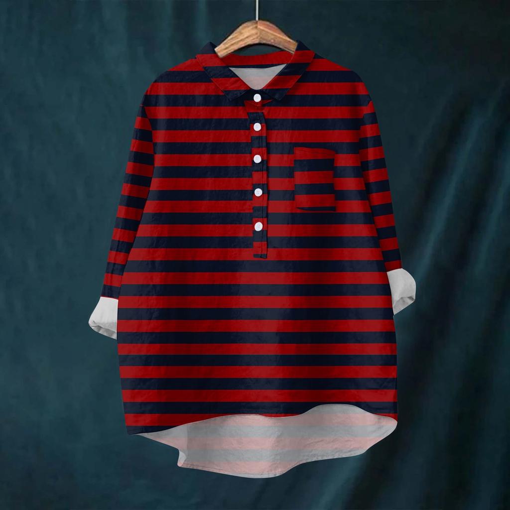 Women's Shirt Blouse Long-sleeved With Buttons Print Casual Hem Irregular Shirt Collar Top