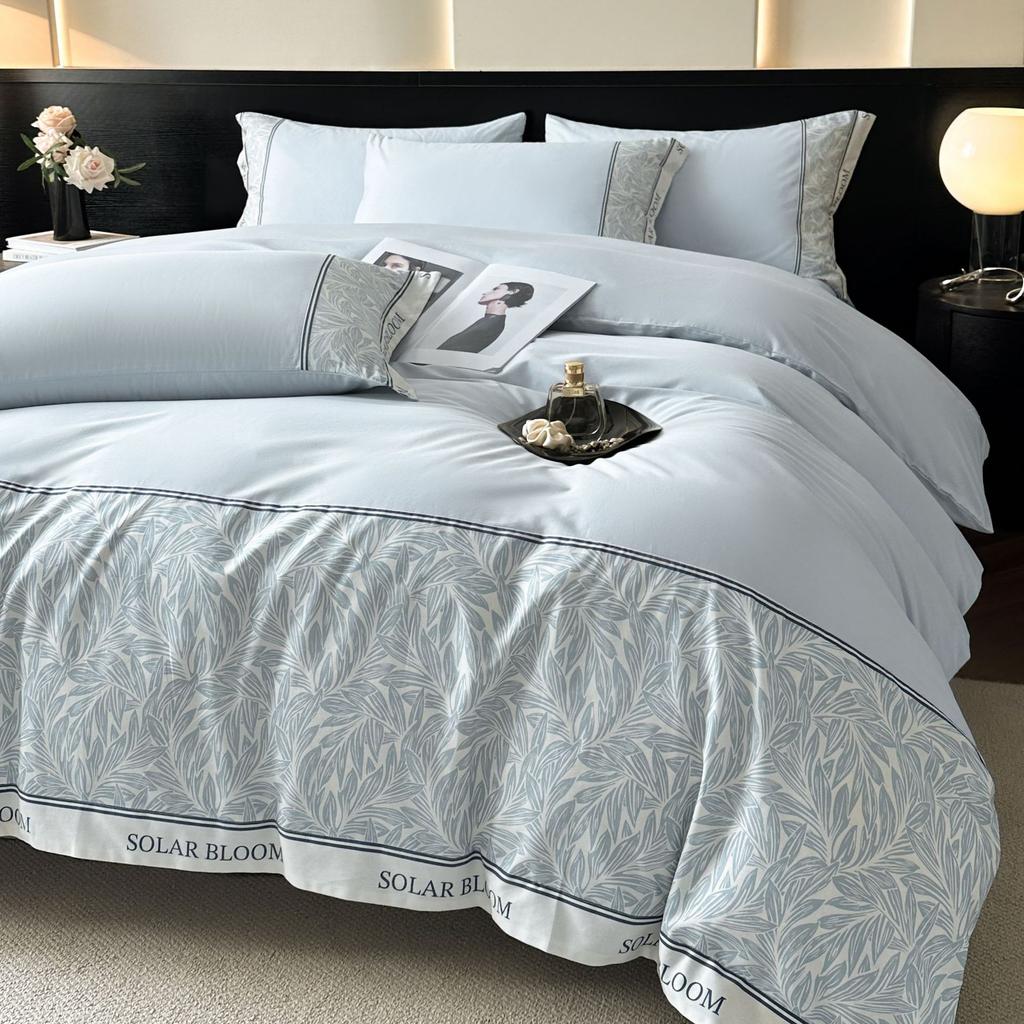 Four-piece Set of Polished Bedding Light Luxury Printing, Skin-friendly and Breathable Washed Sheets Quilt Covers Pillowcases.