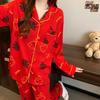 Весна и осень, новые женские красные пижамы, комплект домашней одежды, подростковая пижама с длинным рукавом, праздничный комплект домашней одежды для молодоженов