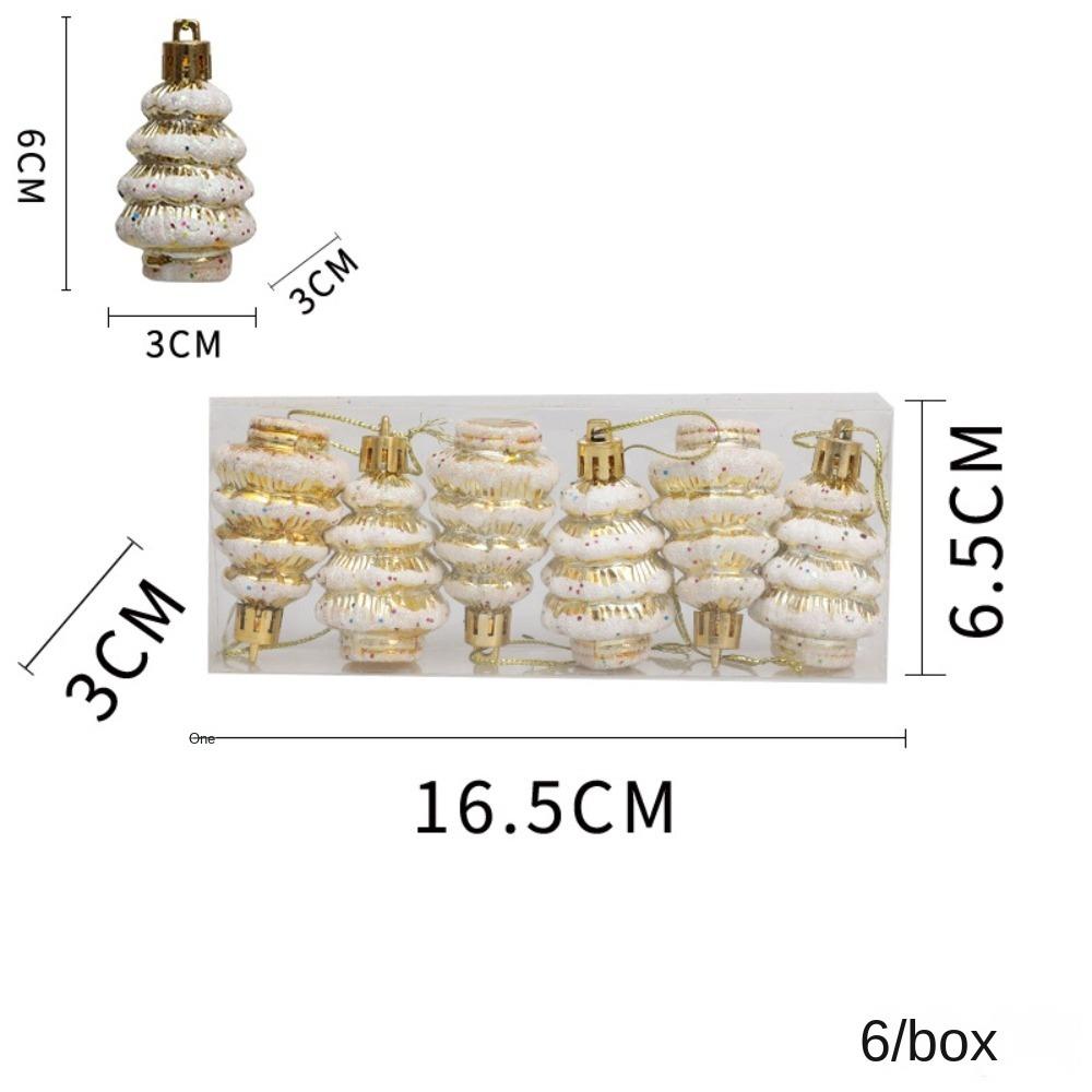 6Pcs/Box Painted Cedar Christmas Tree Ornament Plastic Christmas Decorations