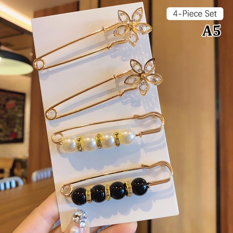 4/6Pcs Women'S Clothing Brooch Set Pearl Brooch Tightening Waist Pin
